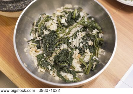 Seasoned Thistle With Rice. Korea Healthy Food Bibimbap.