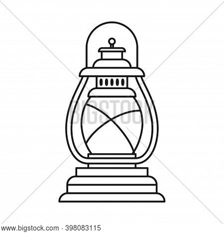 Line Art Black And White Oil Lantern. Nightime Party Decoration. Vintage Lighting Themed Vector Illu
