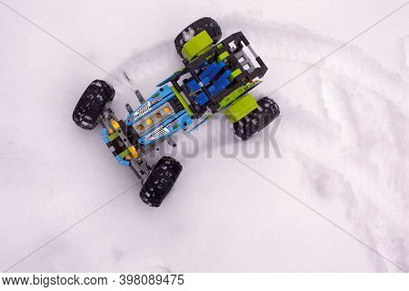 Tambov, Russian Federation - January 28, 2020 Lego Technic Formula Off-roader On Snow Outdoors.