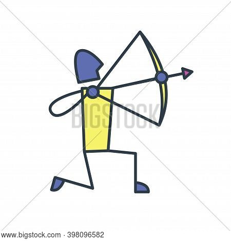 Archer Icon. Colorful Zodiac Sign Sagittarius Depiction A Man With A Bow And Arrow. A Man Aims And P
