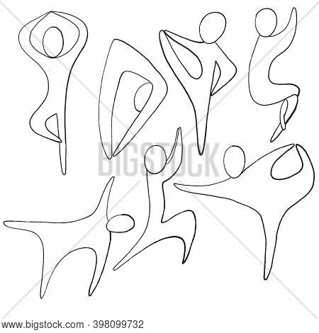 Set Of Black And White Figures Doing Exercises