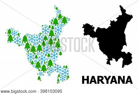 Vector Mosaic Map Of Haryana State Created For New Year, Christmas, And Winter. Mosaic Map Of Haryan