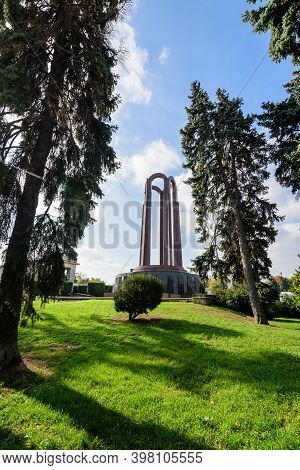 Landscape With Monument In Parcul Carol (carol Park) In Bucharest, Romania, In A Sunny Autumn Day