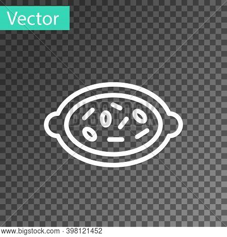 White Line Kheer In A Bowl Icon Isolated On Transparent Background. Traditional Indian Food. Vector