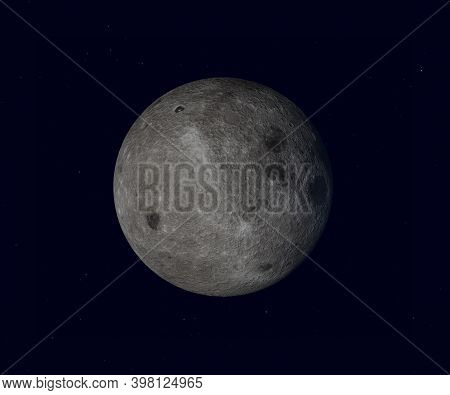 The Reverse Side Of The Moon. Full Moon On Dark Night Sky Background, With Craters And Surface Detai