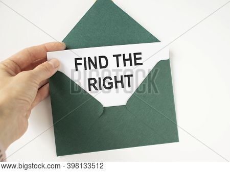 Hands Holding Kraft Envelope With Text Find The Right On White Background