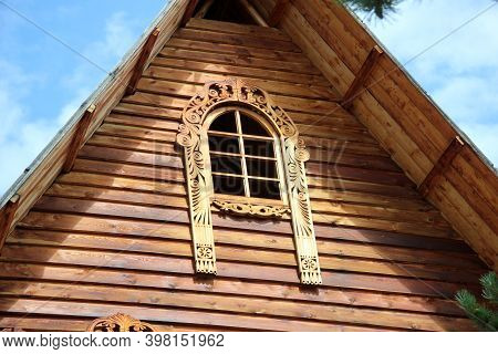 An Old Russian Wooden House Of Round Logs, Called Terem