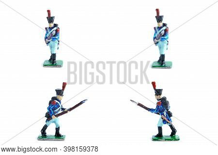 4 In 1 Photo Of Handmade Tin Soldiers In Blue Uniform With Musket