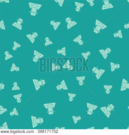Green Orthodox Jewish Hat With Sidelocks Icon Isolated Seamless Pattern On Green Background. Jewish 