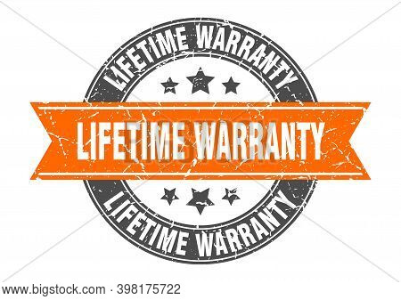 Lifetime Warranty Round Stamp With Orange Ribbon. Lifetime Warranty