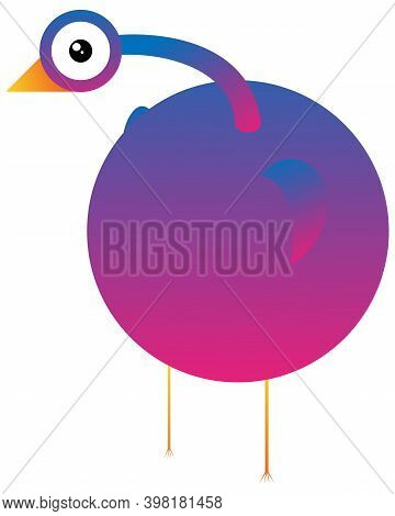 Bird Monster Character With One Eye. Gradient Vector Illustration Isolated On White Background.