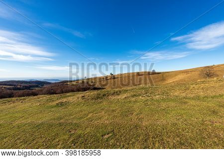 Green And Brown Meadows In Autumn On The Lessinia Plateau (altopiano Della Lessinia), Regional Natur