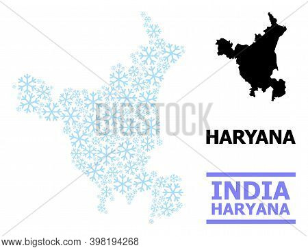 Vector Collage Map Of Haryana State Done For New Year, Christmas Celebration, And Winter. Mosaic Map