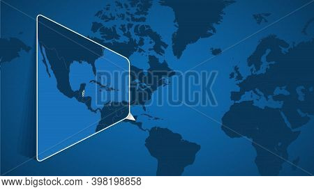 Location Of Belize On The World Map With Enlarged Map Of Belize With Flag. Geographical Vector Templ