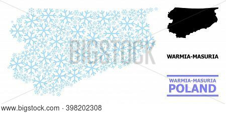 Vector Collage Map Of Warmia-masuria Province Created For New Year, Christmas Celebration, And Winte