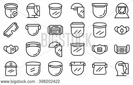 Face Shield Icons Set. Outline Set Of Face Shield Vector Icons For Web Design Isolated On White Back