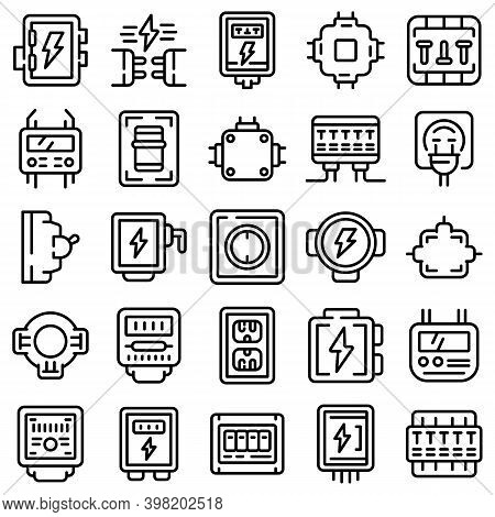 Junction Box Icons Set. Outline Set Of Junction Box Vector Icons For Web Design Isolated On White Ba