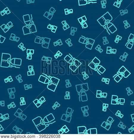 Green Line British Guardsman With Bearskin Hat Marching Icon Isolated Seamless Pattern On Blue Backg