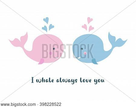 Kids Cartoon Illustration Of A Cute Baby Whale. Valentine's Day. Baby Valentine. Baby Shower. Big Lo
