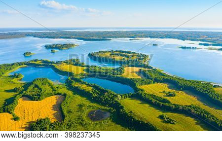Aerial View Of Lakes In Narachanski National Park, Belarus