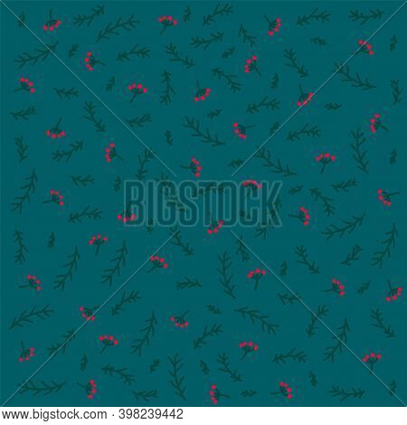Christmas Tree Background With Berries. Magic Vector Christmas Decorations Made Of Red Berries In A 