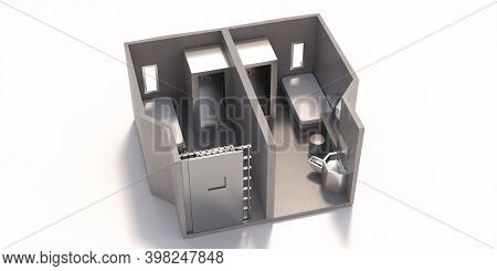 Jail Cell Supermax Security Room Isolated On White Background. 3D Illustration