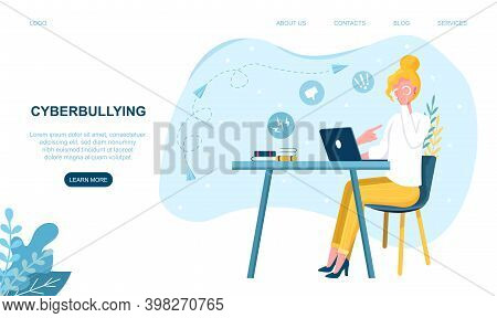 Female Character Is Being Cyberbullied. Concept Of Online Harassment With Unfriendly Mean Messages. 