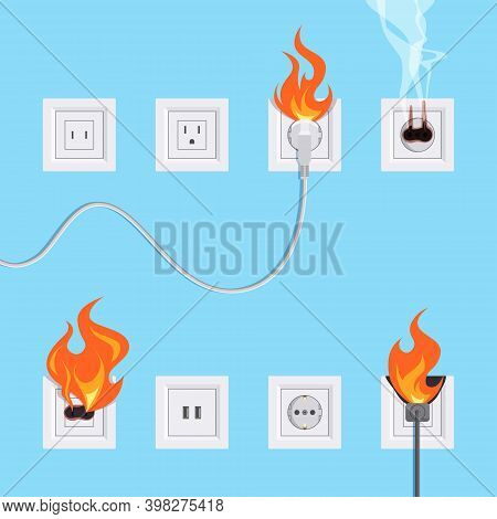 Electric Fire Concept In Flat Style, Vector