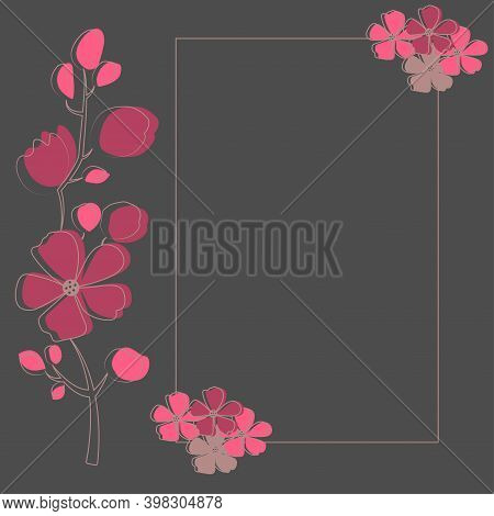 Ornament With Pink Flowers On Dark Background For Cards, Invitations, Greetings