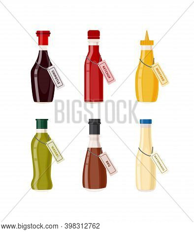 Sauce Bottles A Set Of Flat Vector Isolated Illustrations.