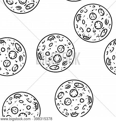 Full Moons Seamless Border Pattern. Cute Cartoon Sketchbook Doodles Wallpaper. Vector Repeatable Bac