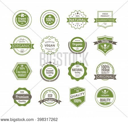 Quality Badges Set For Organic Natural Eco Premium Food A Vector Illustrations