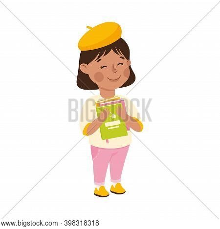 Obedient Girl Character With Good Breeding Holding Books Vector Illustration
