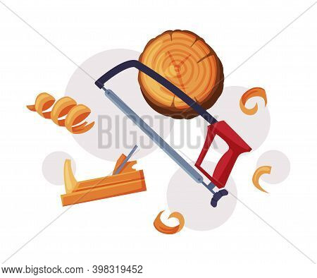 Panel Saw With Toothed Blade And Crosscut Timber Section As Wood Chopping Implement Vector Compositi