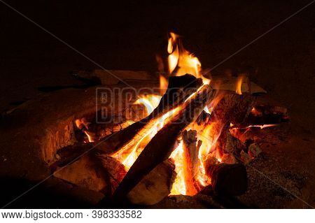 Giant Bon Fire Lit For The Festival Of Lohri Surrounded By People