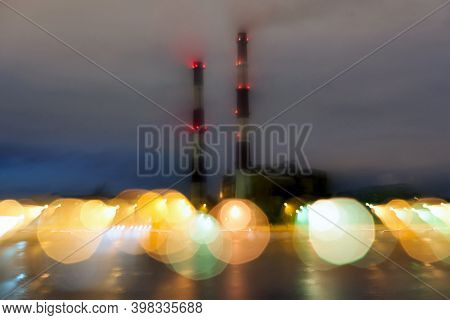 Factory Smoking Chimneys On The Sinopskaya Embankment Of Neva River. Russia, Saint Petersburg, Lands