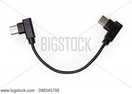 Short Adapter Cable Usb With Plugs Usb Type-c At The Edges On A White Background, Top View