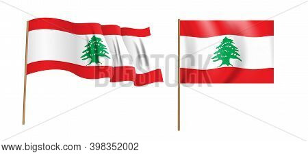 Colorful Naturalistic Lebanese Republic Waving Flag. Illustration