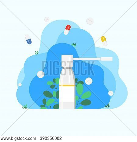 Throat Aerosol, Throat Medicine, Medicine Concept, Disease Treatment Concept. Sore Throat Treatment.