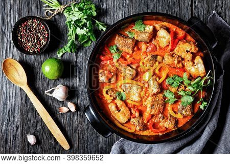 Moqueca Baiana - Brazilian Fish Stew Of White Fish With Sweet Pepper, Lime Juice, Chopped Tomatoes, 