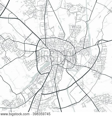 Urban City Map Of Munster. Vector Illustration, Munster Map Grayscale Art Poster. Street Map Image W