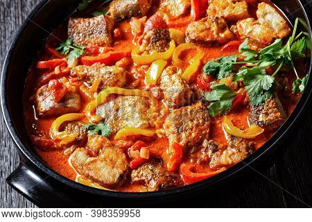 Moqueca Baiana - Brazilian Fish Stew Of White Fish With Sweet Pepper, Lime Juice, Chopped Tomatoes, 