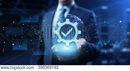 Quality Control Icons On Virtual Screen. Standardisation Certification Assurance Warranty Technology