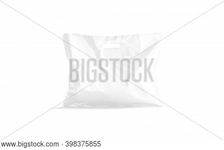 Blank White Die-cut Full Plastic Bag With Handle Hole Mockup Stand, 3d Rendering. Empty Polythene Pa