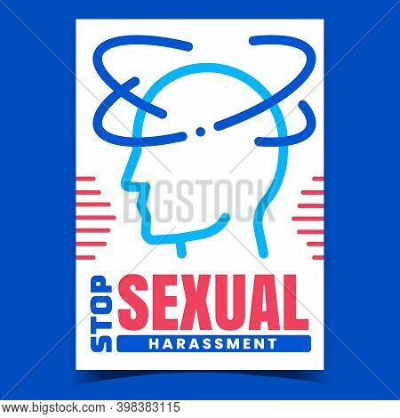 Stop Sexual Harassment Promotion Poster Vector. Pest With Sex Harassment Problem, Distraught Human O