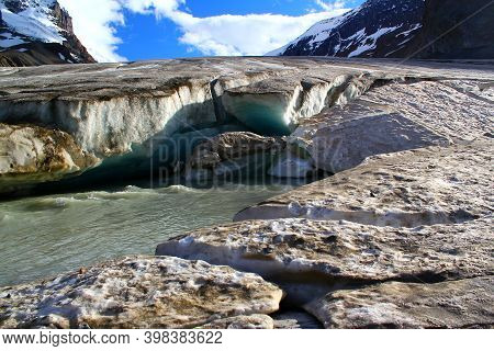 Next To The Glacier: Columbia Icefield / Athabsca Glacier In The Canadian Rocky Mountains In Banff A