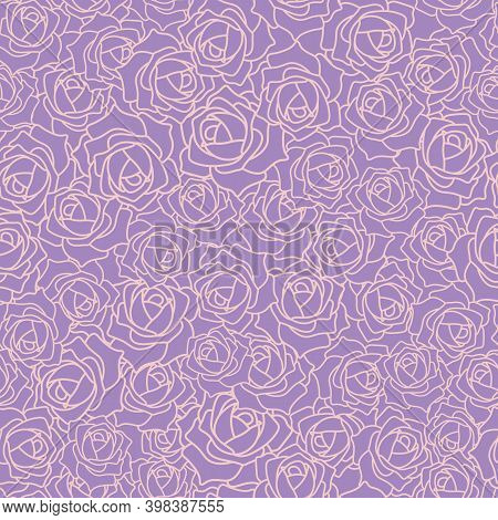 Vector Seamless Texture With Purple Roses. Great For Backgrounds, Gift Wrapping Papers, Invitations,