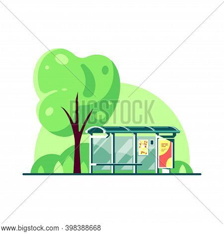 Spring Landscape With Bus Stop, Flas Style Vector