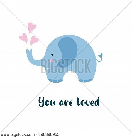 Kids Cartoon Illustration Of A Cute Baby Elephant. Baby Shower. Valentine's Day. Baby Valentine. You