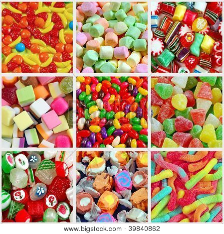 Colagem de doces coloridos